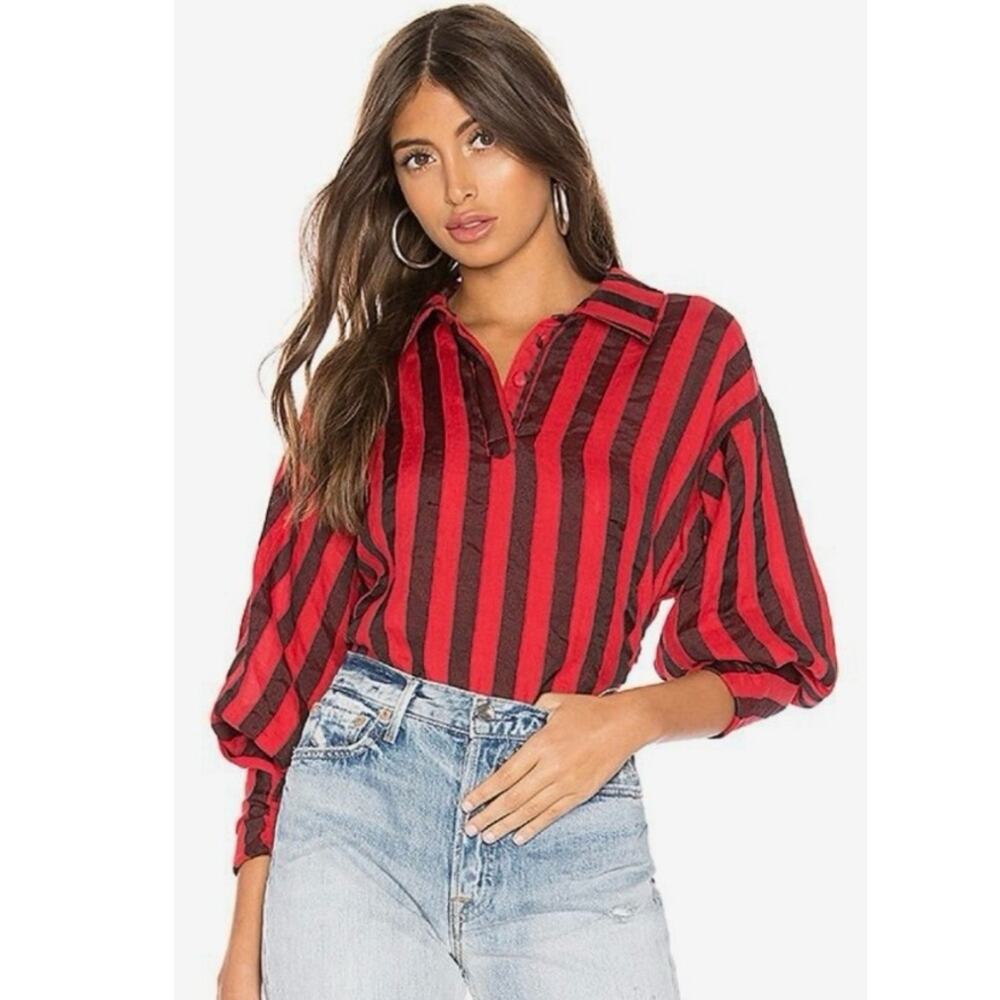 L’Academie The Marion Blouse in Red & Black size Medium